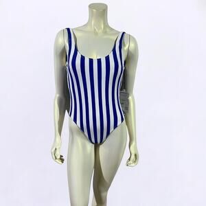 Blue and White Striped One-Piece Swimsuit Size XS